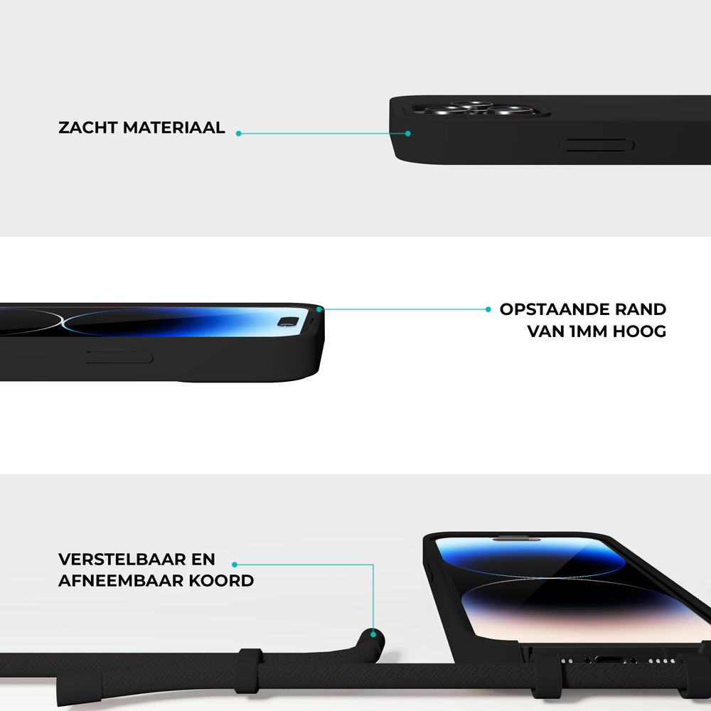 Coverzs Coverzs Silicone case met koord iPhone 14 Pro Max (zwart)