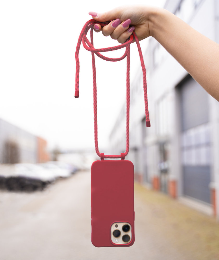 Coverzs Coverzs Silicone case met koord iPhone 14 (rood)