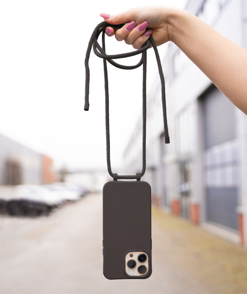 Coverzs Coverzs Silicone case met koord iPhone 14 (koffiezwart)