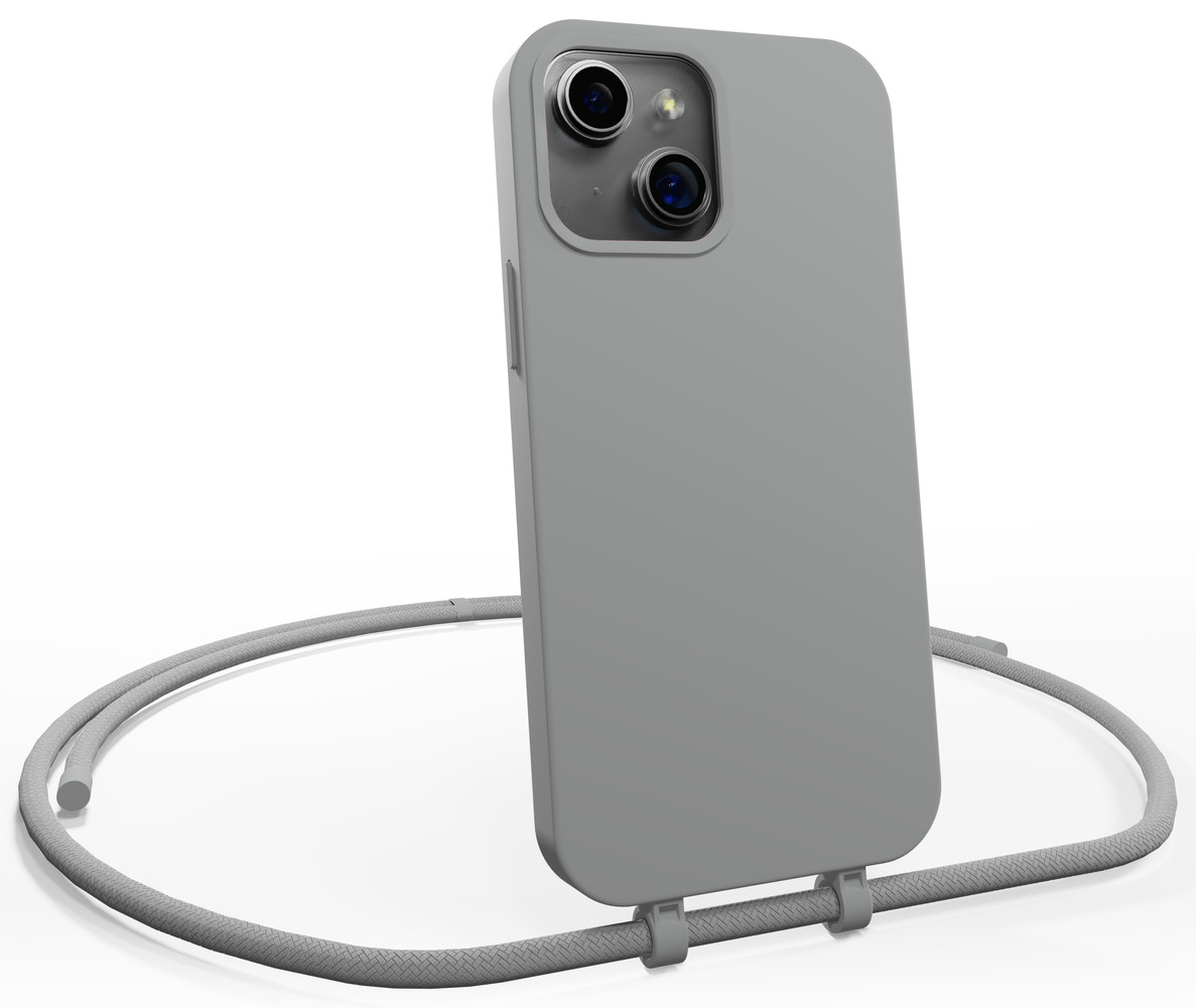 Coverzs Coverzs Silicone case met koord iPhone 14 (grijs)