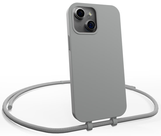 Coverzs Coverzs Silicone case met koord iPhone 14 (grijs)