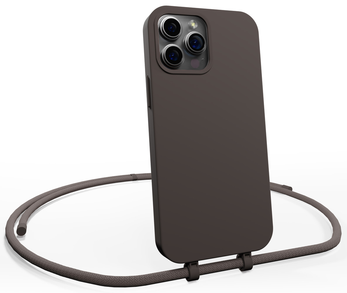 Coverzs Coverzs Silicone case met koord iPhone 14 Pro (koffiezwart)