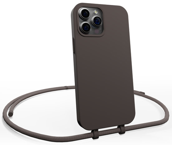 Coverzs Coverzs Silicone case met koord iPhone 14 Pro Max (koffiezwart)
