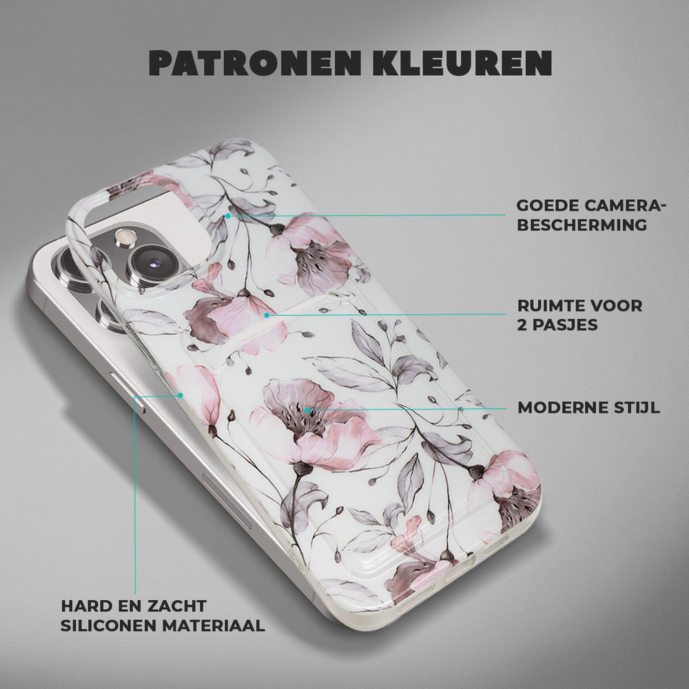 ShieldCase® ShieldCase iPhone 13 hoesje pasjes (Vintage Flower) ShieldCase® ShieldCase iPhone 13 hoesje pasjes (Vintage Flower)