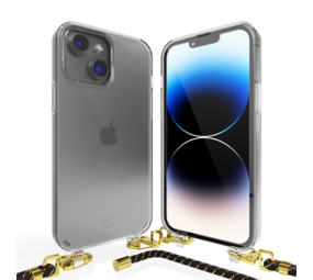 Coverzs iPhone 14 Plus transparante case met koord (zwart/goud) Coverzs iPhone 14 Plus transparante case met koord (zwart/goud)