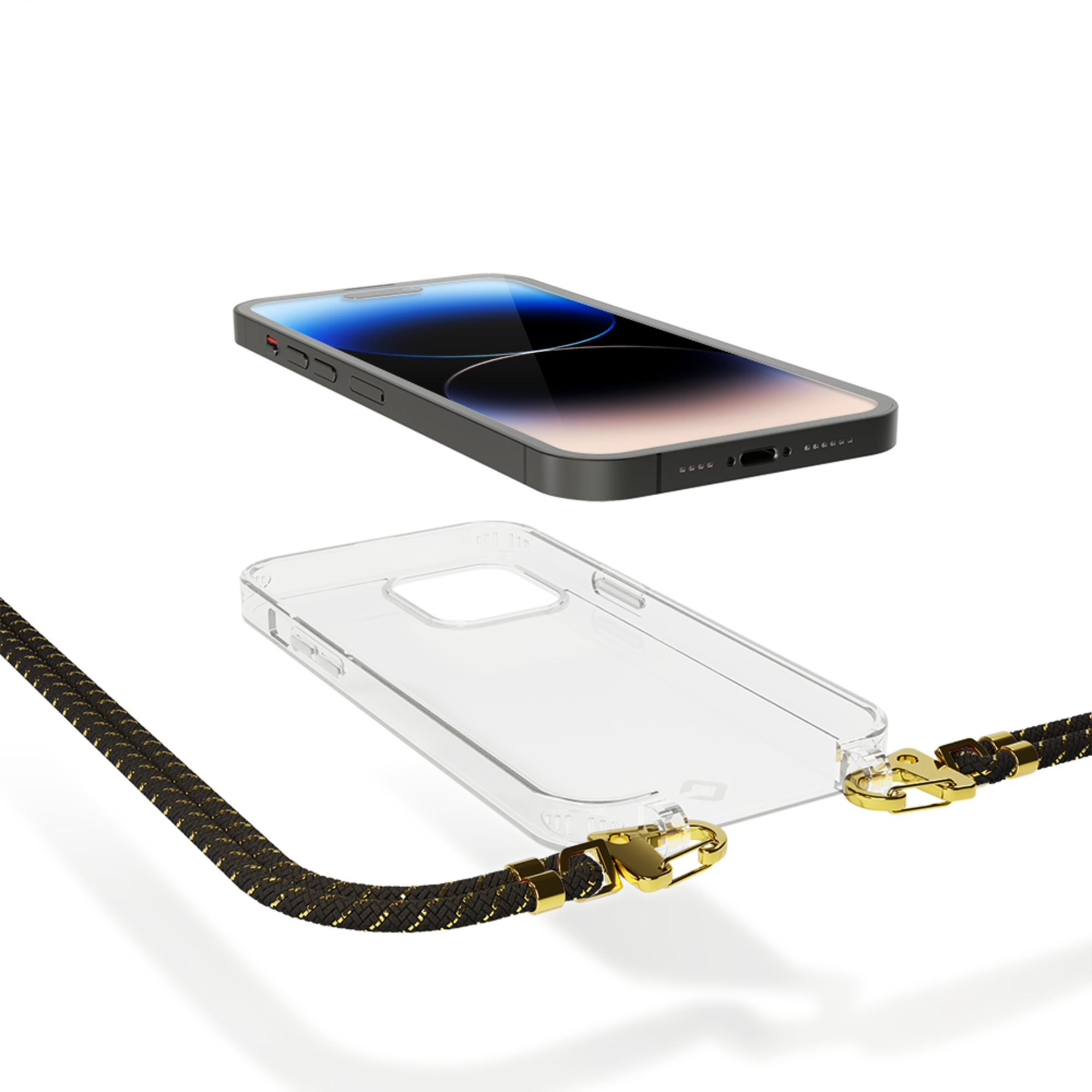 iPhone 14 Pro Max transparante case met koord (donkerrood