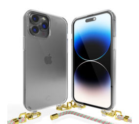 Coverzs iPhone 14 Pro Max transparante case met koord (aqua/roze) Coverzs iPhone 14 Pro Max transparante case met koord (aqua/roze)