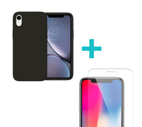 Ceezs iPhone Xr hoesje siliconen zwart + glazen Screenprotector