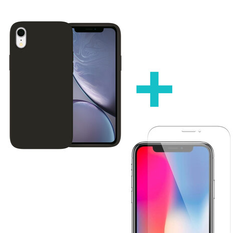 Ceezs Ceezs iPhone Xr hoesje siliconen zwart + glazen Screenprotector