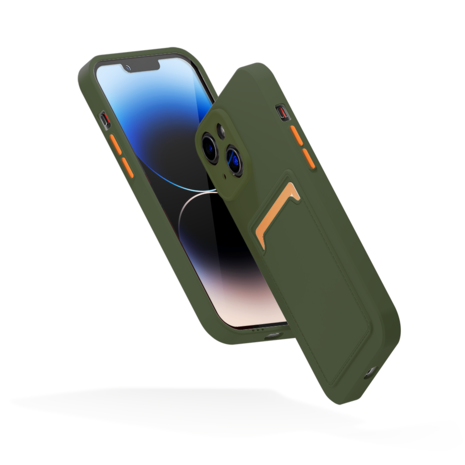 ShieldCase® ShieldCase iPhone 15 siliconen hoesje met pasjeshouder (donkergroen)