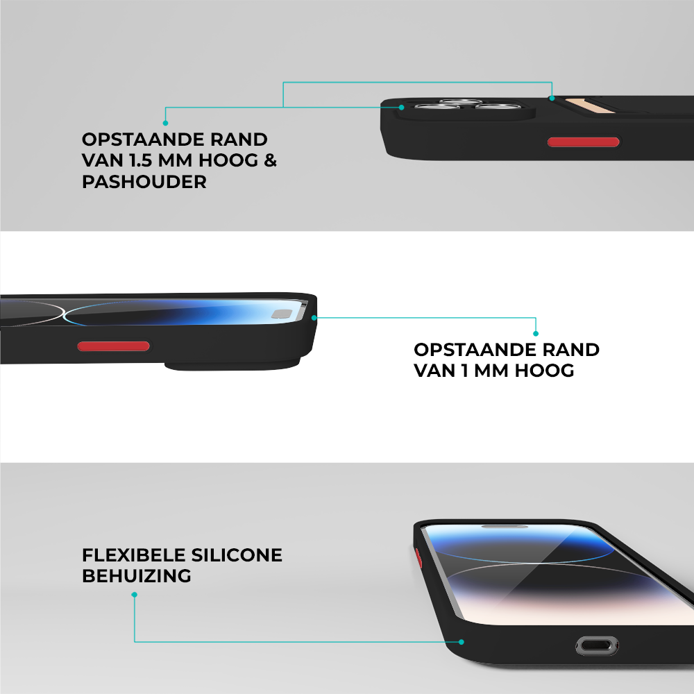 ShieldCase® ShieldCase iPhone 15 Pro siliconen hoesje met pashouder (zwart)