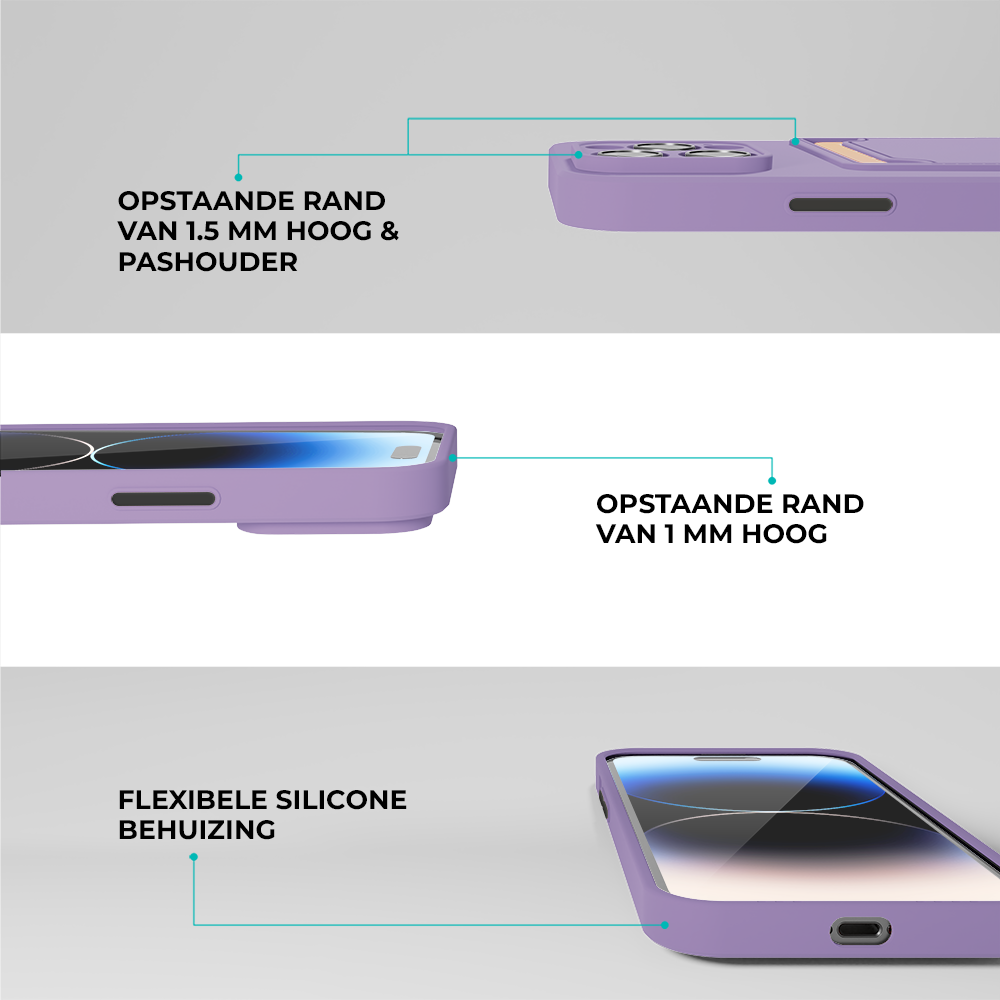 ShieldCase® ShieldCase iPhone 15 Pro siliconen hoesje met pashouder (paars)