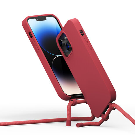Coverzs Coverzs iPhone 15 silicone hoesje met koord (rood)