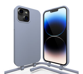 Coverzs iPhone 15 Plus silicone hoesje met koord (grijsblauw)