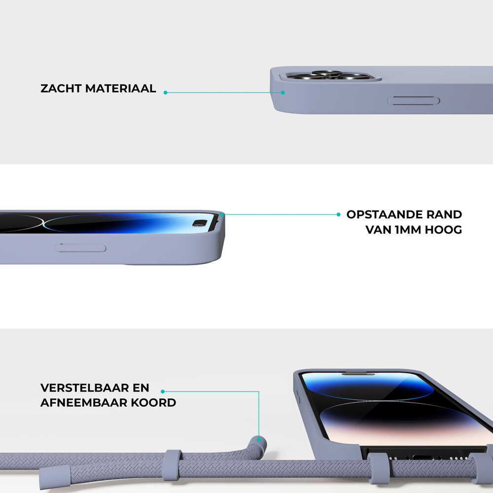 Coverzs Coverzs iPhone 15 Plus silicone hoesje met koord (grijsblauw)