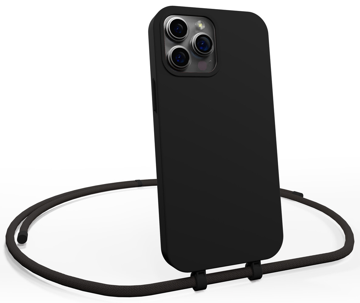 Coverzs Coverzs iPhone 15 Pro Max silicone hoesje met koord (zwart)