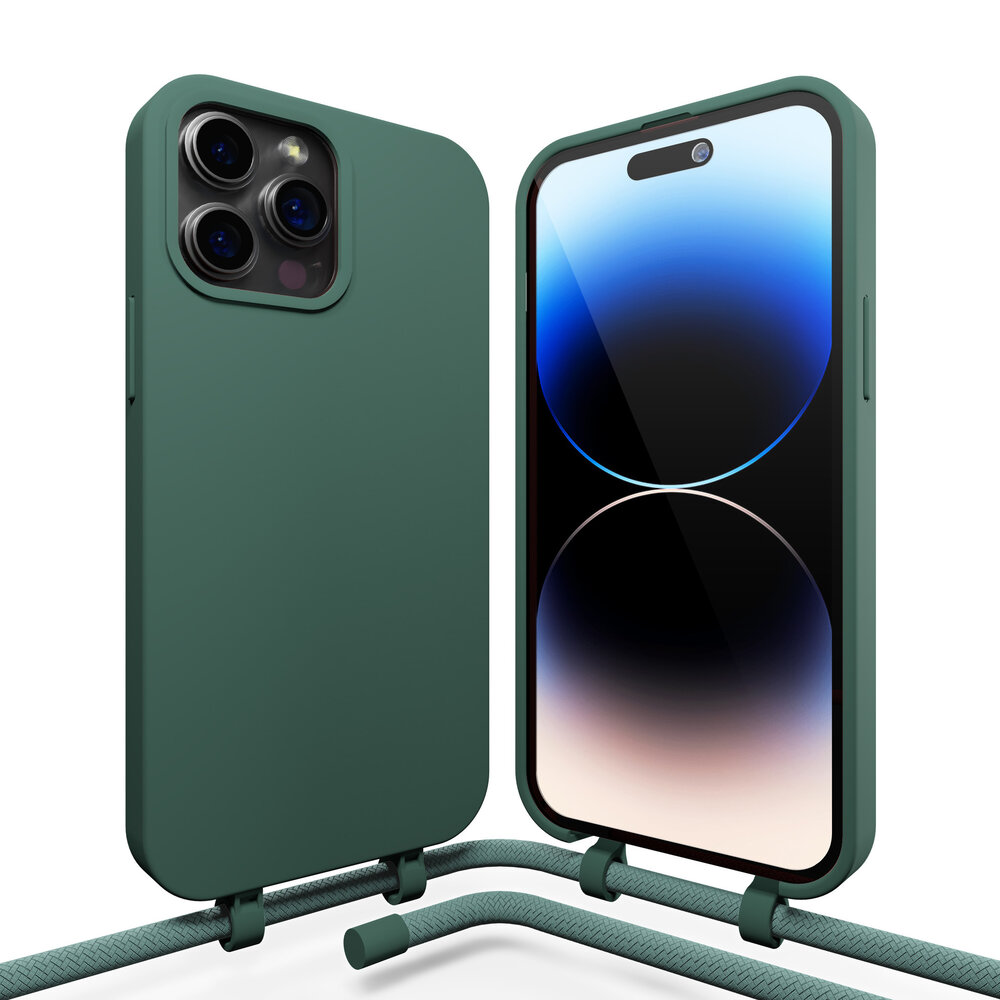 iPhone 15 Pro Max silicone hoesje met koord (groen) - Phone-Factory