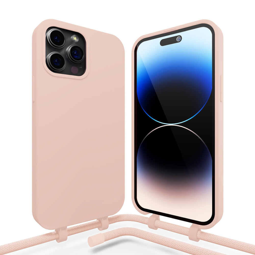 iPhone 15 Pro Max silicone hoesje met koord (roze) - Phone-Factory