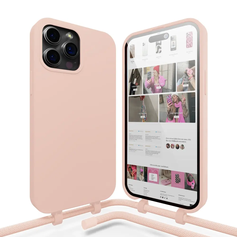 xoxo Wildhearts iPhone 15 Pro silicone hoesje met koord (roze