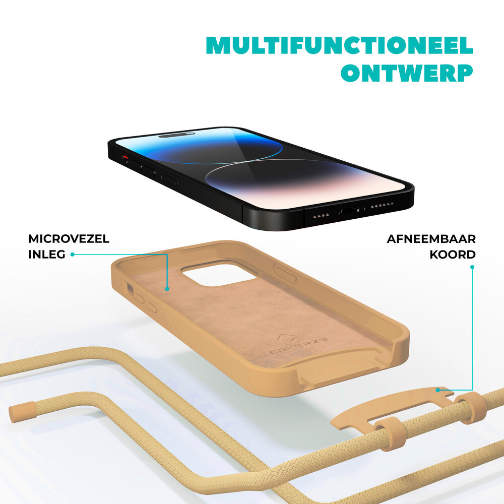 Coverzs Coverzs iPhone 15 Pro Max silicone hoesje met koord (beige)