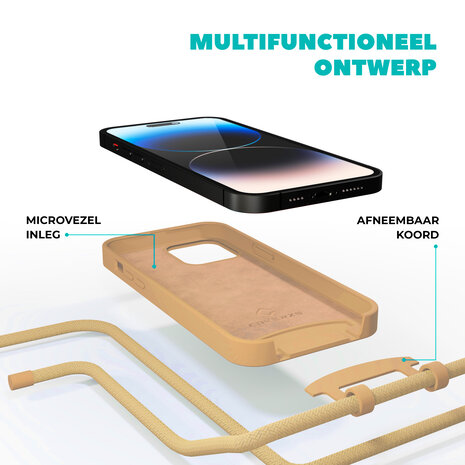 Coverzs Coverzs iPhone 15 Plus silicone hoesje met koord (beige)