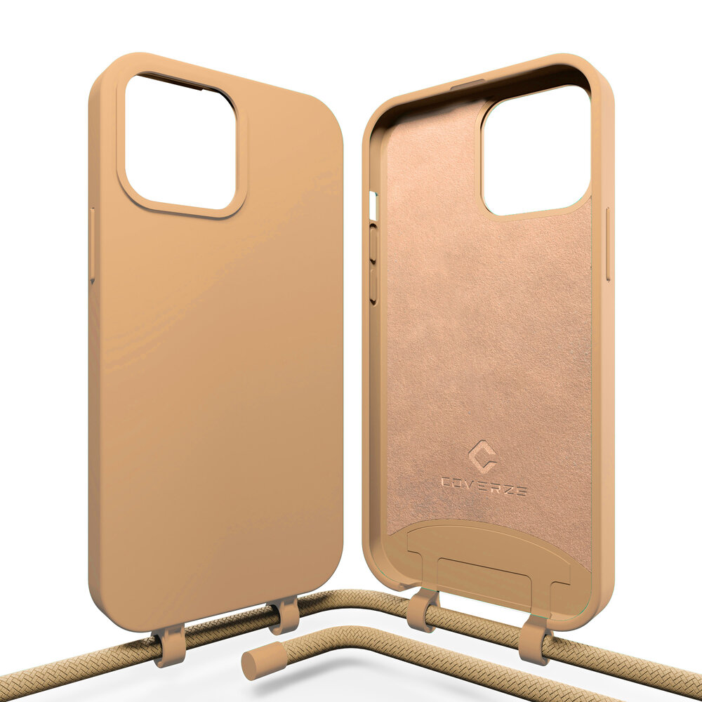 Coverzs Coverzs iPhone 15 Plus silicone hoesje met koord (beige)