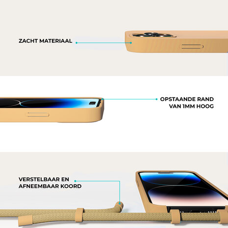Coverzs Coverzs iPhone 15 Pro silicone hoesje met koord (beige)