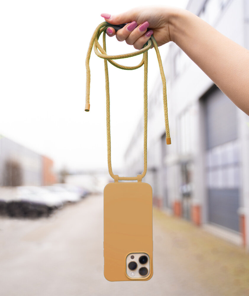 Coverzs Coverzs iPhone 15 silicone hoesje met koord (beige)