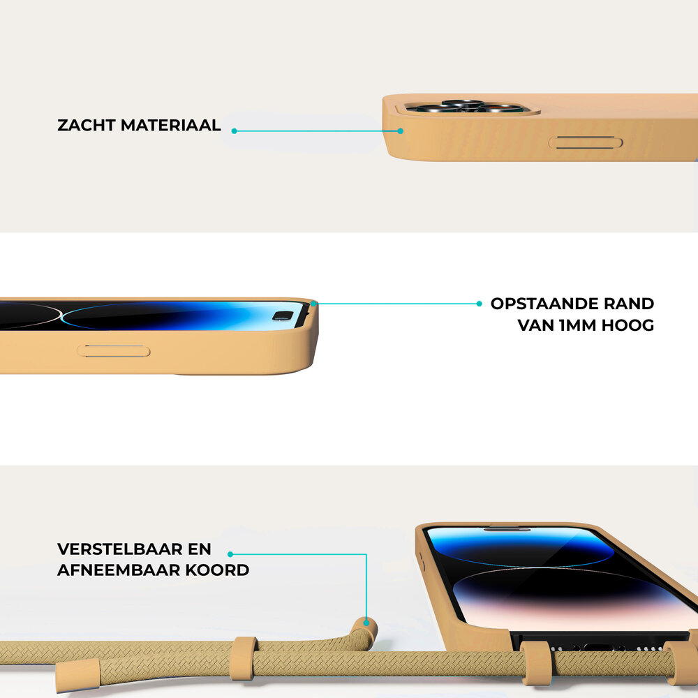 Coverzs Coverzs iPhone 15 silicone hoesje met koord (beige)