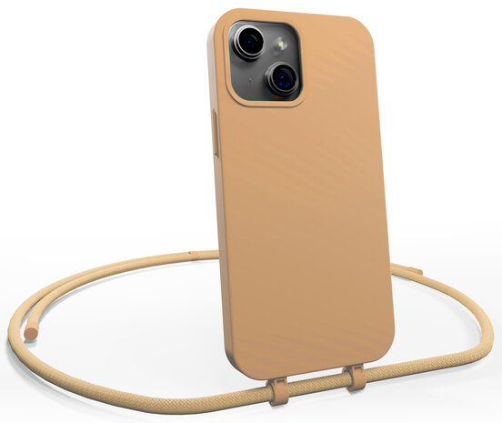 Coverzs Coverzs iPhone 15 silicone hoesje met koord (beige)