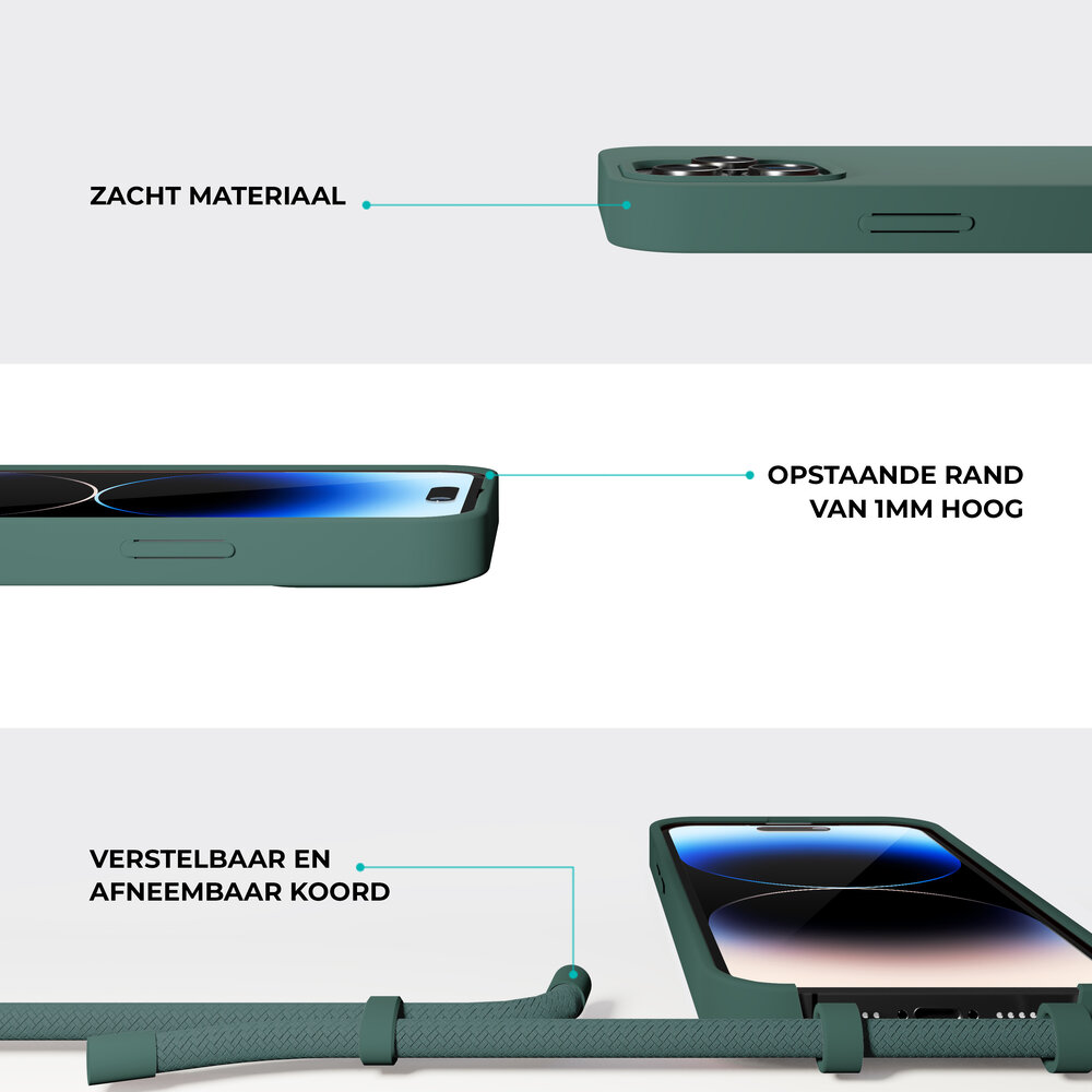 Coverzs Coverzs iPhone 15 Plus silicone MagSafe hoesje met koord (groen)