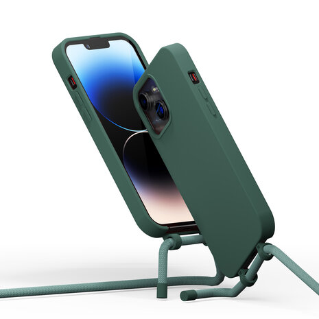 Coverzs Coverzs iPhone 15 Plus silicone MagSafe hoesje met koord (groen)