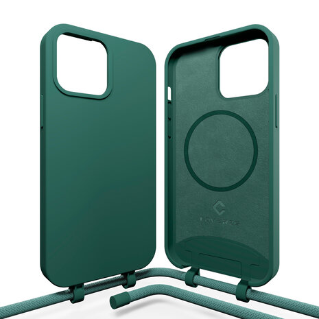 Coverzs Coverzs iPhone 15 Plus silicone MagSafe hoesje met koord (groen)