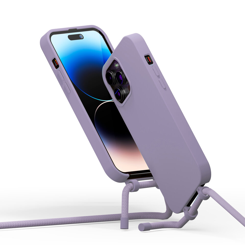 Coverzs Coverzs iPhone 15 Pro Max silicone hoesje met koord (paars)