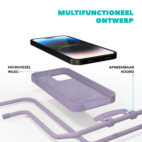 Coverzs Coverzs iPhone 15 Plus silicone hoesje met koord (paars)