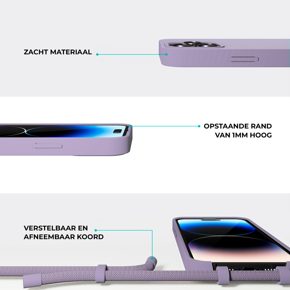 Coverzs Coverzs iPhone 15 Plus silicone hoesje met koord (paars)