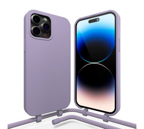 Coverzs iPhone 15 Pro silicone hoesje met koord (paars)