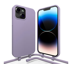 Coverzs iPhone 15 silicone hoesje met koord (paars)