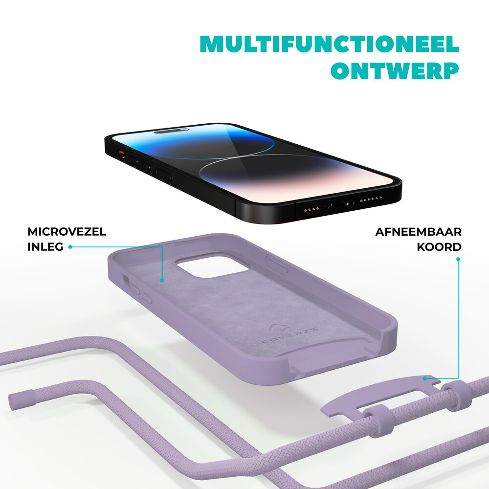 Coverzs Coverzs iPhone 15 silicone hoesje met koord (paars)