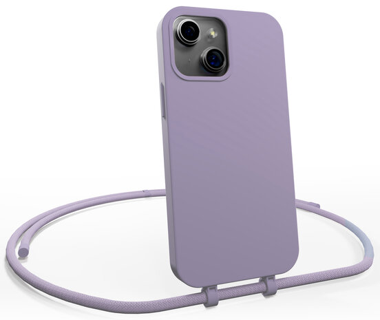 Coverzs Coverzs iPhone 15 silicone hoesje met koord (paars)