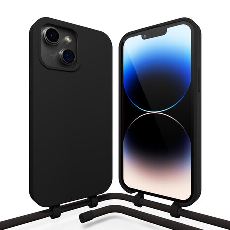 Coverzs Coverzs iPhone 15 Plus silicone hoesje met koord (zwart)