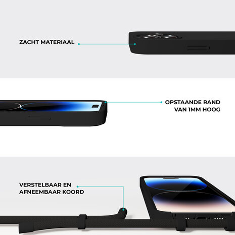 Coverzs Coverzs iPhone 15 Plus silicone hoesje met koord (zwart)