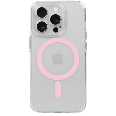 Holdit Holdit iPhone 15 Pro siliconen MagSafe hoesje (transparant/roze)