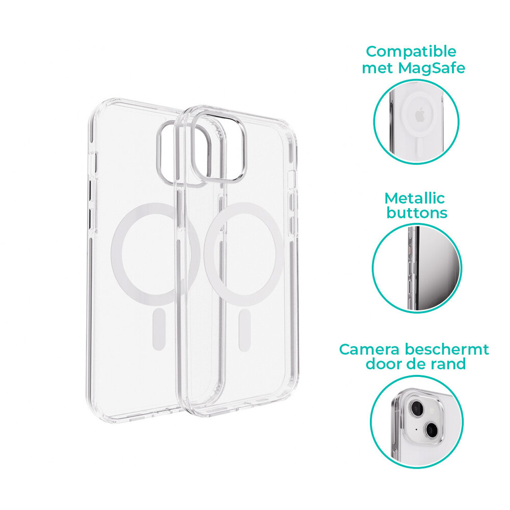 Coverzs Coverzs iPhone 14 Clear metallic case met MagSafe (zilver)