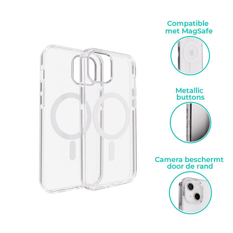 Coverzs Coverzs iPhone 14 Clear metallic case met MagSafe (zilver)