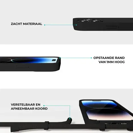 Coverzs Coverzs iPhone 16 Pro Max siliconen hoesje met koord (zwart)