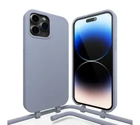 Coverzs iPhone 16 Pro siliconen hoesje met koord (grijsblauw)