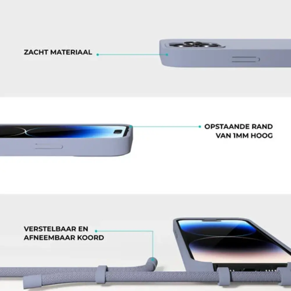 Coverzs Coverzs iPhone 16 Pro siliconen hoesje met koord (grijsblauw)