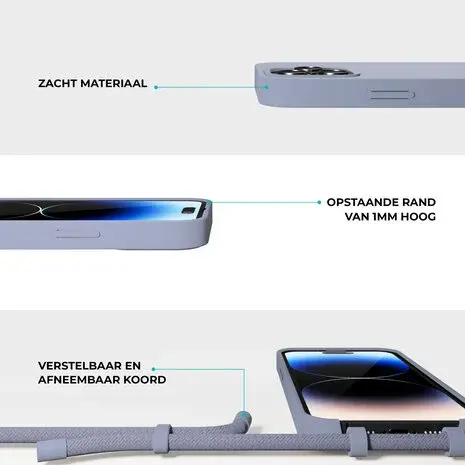 Coverzs Coverzs iPhone 16 Pro siliconen hoesje met koord (grijsblauw)