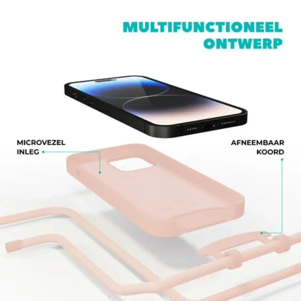 Coverzs Coverzs iPhone 16 Pro siliconen hoesje met koord (roze)